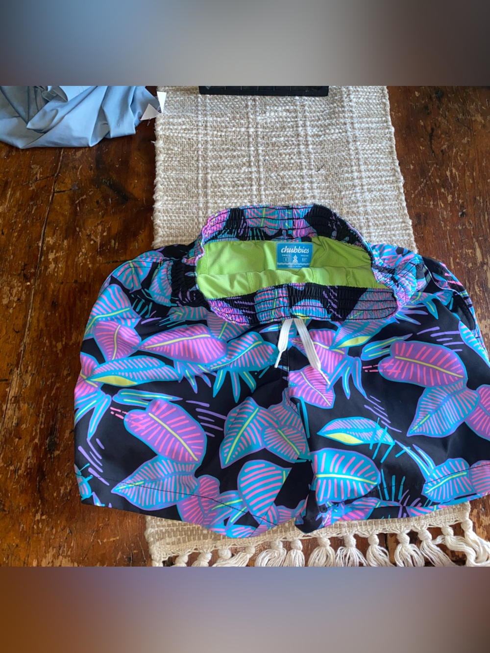 chubbies Neon Lime Lined Tropical Print Swim Shorts